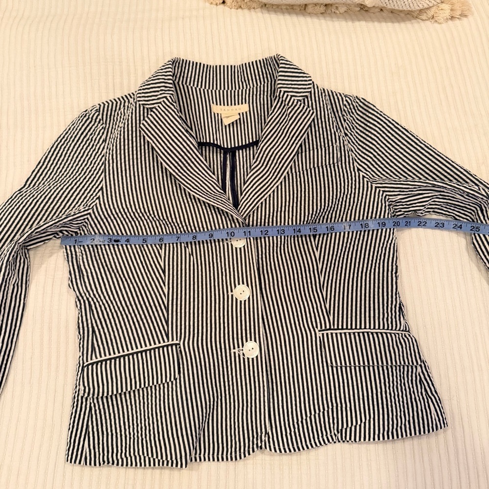 Sandro Designer Seersucker Navy White Stripes 100% Cotton Women's Blazer Size L - Picture 8 of 9